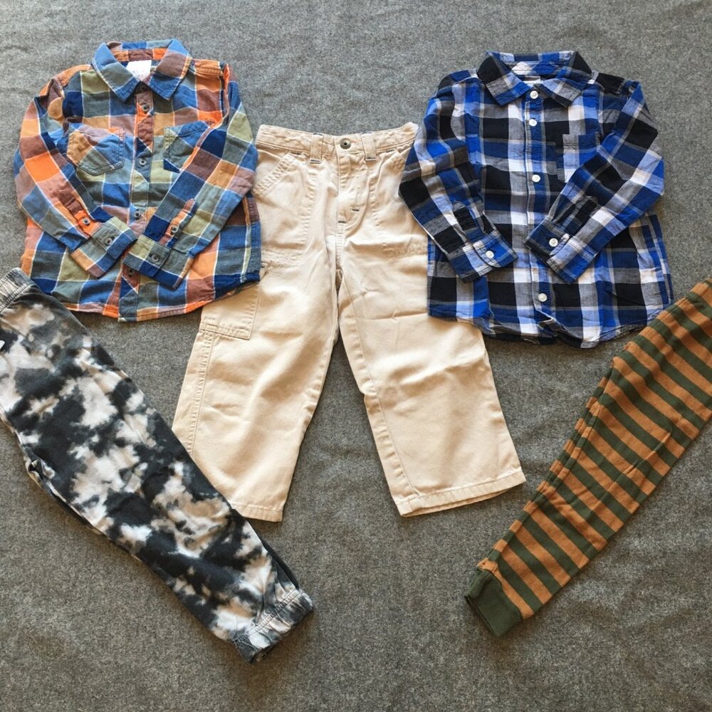 Boy Size 4 Clothing Lot 5x Pieces Winter Preppy Flannel Colorful Plaid Cotton